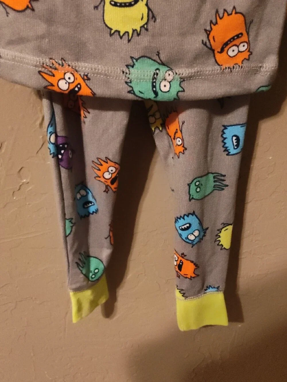 Kidgets Gray Monster Pajama Set with Neon Yellow Trim